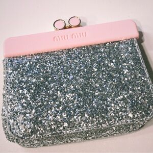 Miu Miu Pink and Silver Glitter Clutch